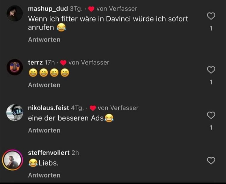 Instagram-Kommentare zu einer Werbeschaltung